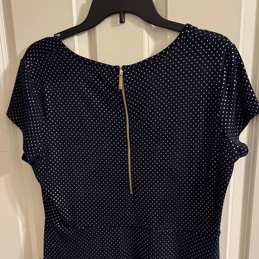 Michael Kors Navy Blue Polka Dot Midi Dress, Sz XL, Like New